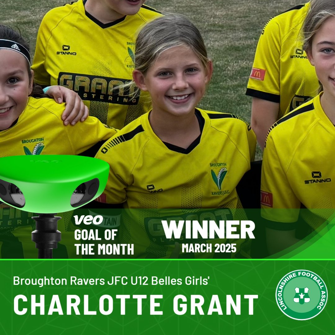 LincolnshireFA's tweet image. We are delighted to announce that March 2025's @veotechnologies Goal of the Month award has been won by @brjfc2016's Charlotte Grant! 👏

Charlotte's stunning piece of skill won the public ballot with 21% of the total votes, narrowly claiming the crown in what was another…