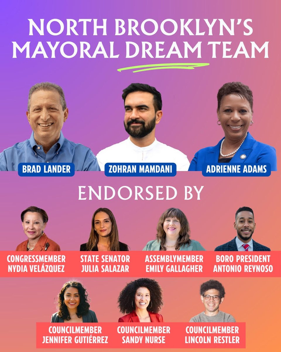 Nydia M Velázquez (@reelectnydia) on Twitter photo .@BradLander, .<a href="/ZohranKMamdani/">Zohran Kwame Mamdani</a>, and .<a href="/AdrienneToYou/">Adrienne E. Adams</a> are in this race for the right reasons. They will fight for our city and have all New Yorkers best interests in mind.
I’m proud to endorse these candidates for NYC Mayor.
See more: nytimes.com/2025/04/16/nyr… .@BradLander, .<a href="/ZohranKMamdani/">Zohran Kwame Mamdani</a>, and .<a href="/AdrienneToYou/">Adrienne E. Adams</a> are in this race for the right reasons. They will fight for our city and have all New Yorkers best interests in mind.
I’m proud to endorse these candidates for NYC Mayor.
See more: nytimes.com/2025/04/16/nyr…