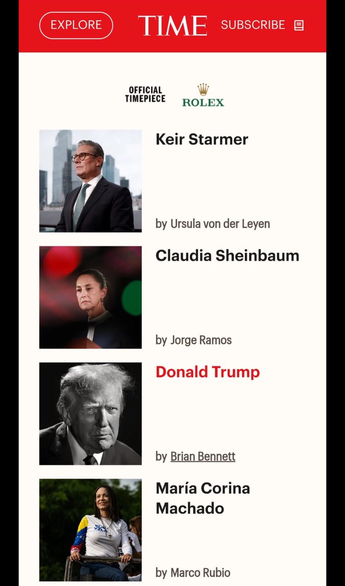 Nuestra líder nacional <a href="/MariaCorinaYA/">María Corina Machado</a> es elegida por la prestigiosa revista <a href="/TIME/">TIME</a> como una de las personas más influyentes del mundo.