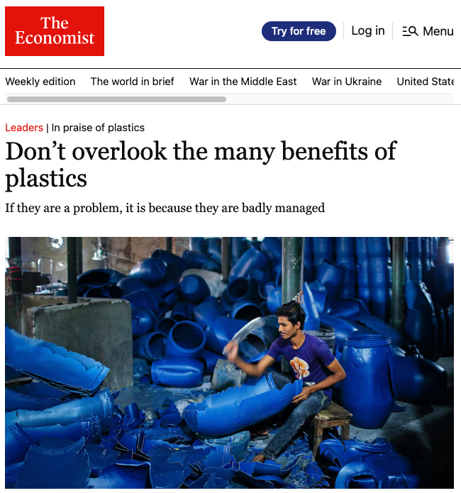 David Attenborough: 

1) “The plastic in our oceans ought never to have got there in the first place,”

2) “Much of it perhaps ought not to have even been manufactured at all.” 

First statement is reasonable, but the second is not

Disregards the extraordinary benefits that