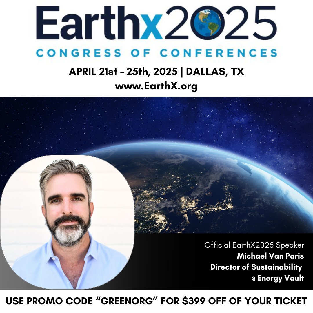 Energy Vault is proud to participate in Earthx2025 — the world’s largest sustainability gathering — taking place April 21–25 in Dallas, TX.

On Monday, April 21 at 4:00 PM, join Michael Van Parys, our Director of Sustainability, for a thought-provoking session titled