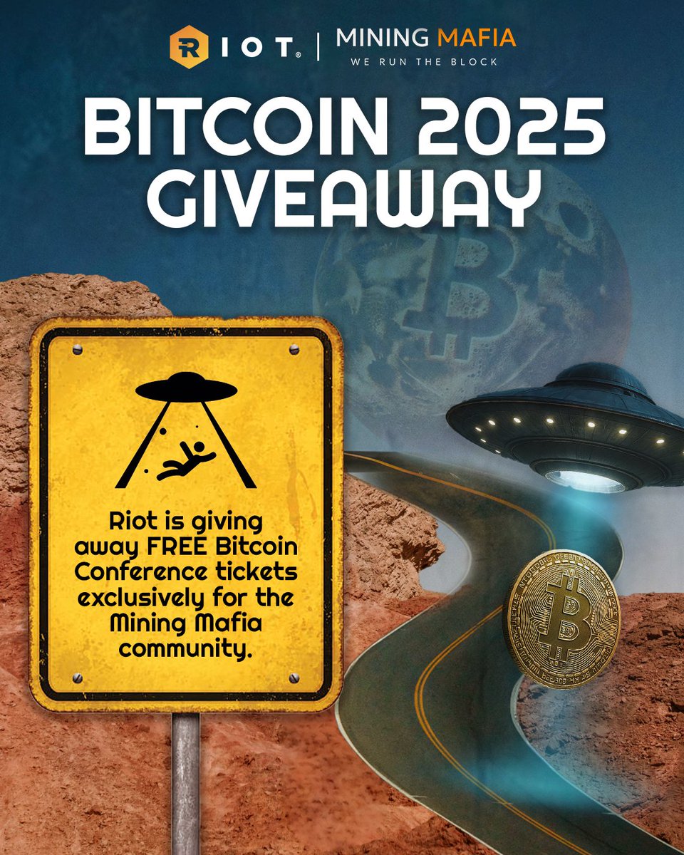 Chardonnay_OG's tweet photo. ⚡️ Riot is giving away FREE Bitcoin Conference tickets exclusively for the Mining Mafia community.

⚡️ To enter the raffle, please like, comment, share, and follow @RiotPlatforms & @BTC_Bella69420 

⚡️Raffle winners will receive a Promo Code from Riot. Tickets are non-transferable and cannot be resold.