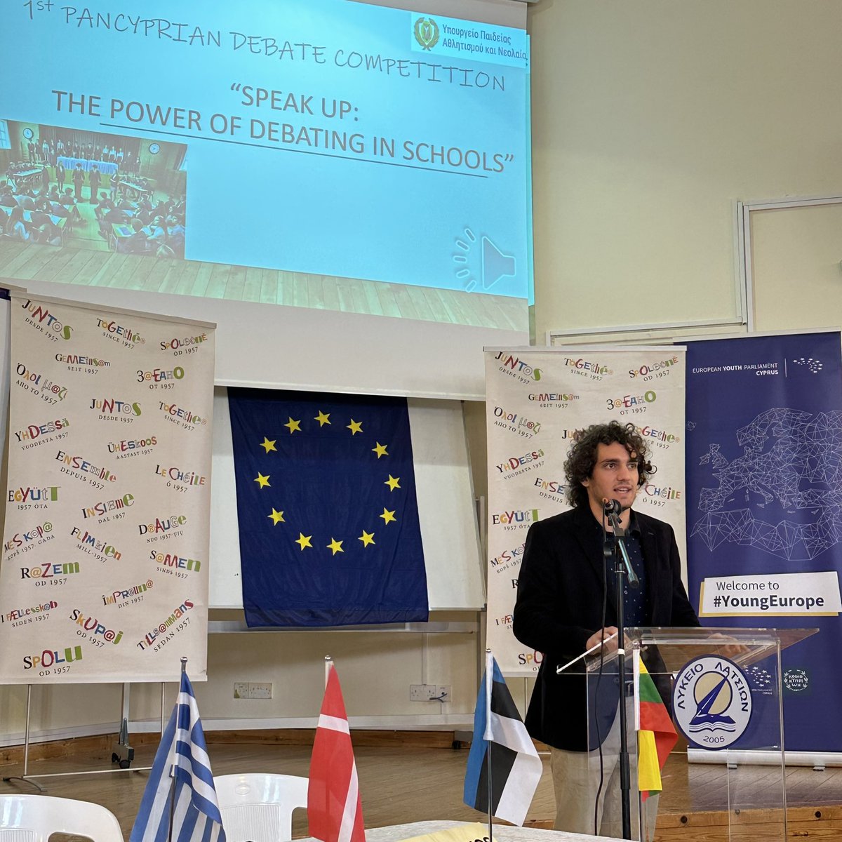 EYP_Cyprus's tweet photo. EYP Cyprus is honoured to serve on the judging panel of “Speak Up: The power of debating in schools” by @cymoec for gymnasium students. Grateful to Ms. @andia_mavromati &amp; the English Department for the trust. The insight and critical thinking shown have been truly inspiring! https://t.co/bMVPoCNVWi