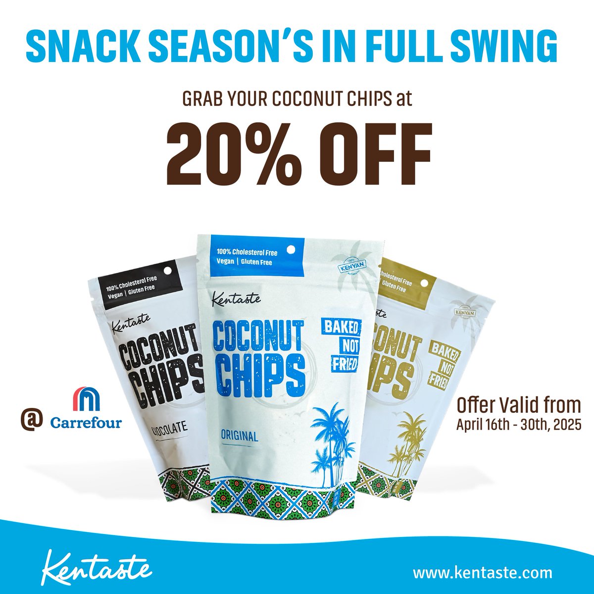Issa snack sesh!
Kentaste Coconut Chips are going 20% OFF at Carrefour and we’re not keeping it lowkey 🥥
Baked not fried = guilt-free munchies ✅
Catch the vibes from April 16–30. Go grab yours before they vanish like your weekend plans! ✨🛒
#StayCrunchy #Kentaste  #EasterDeals