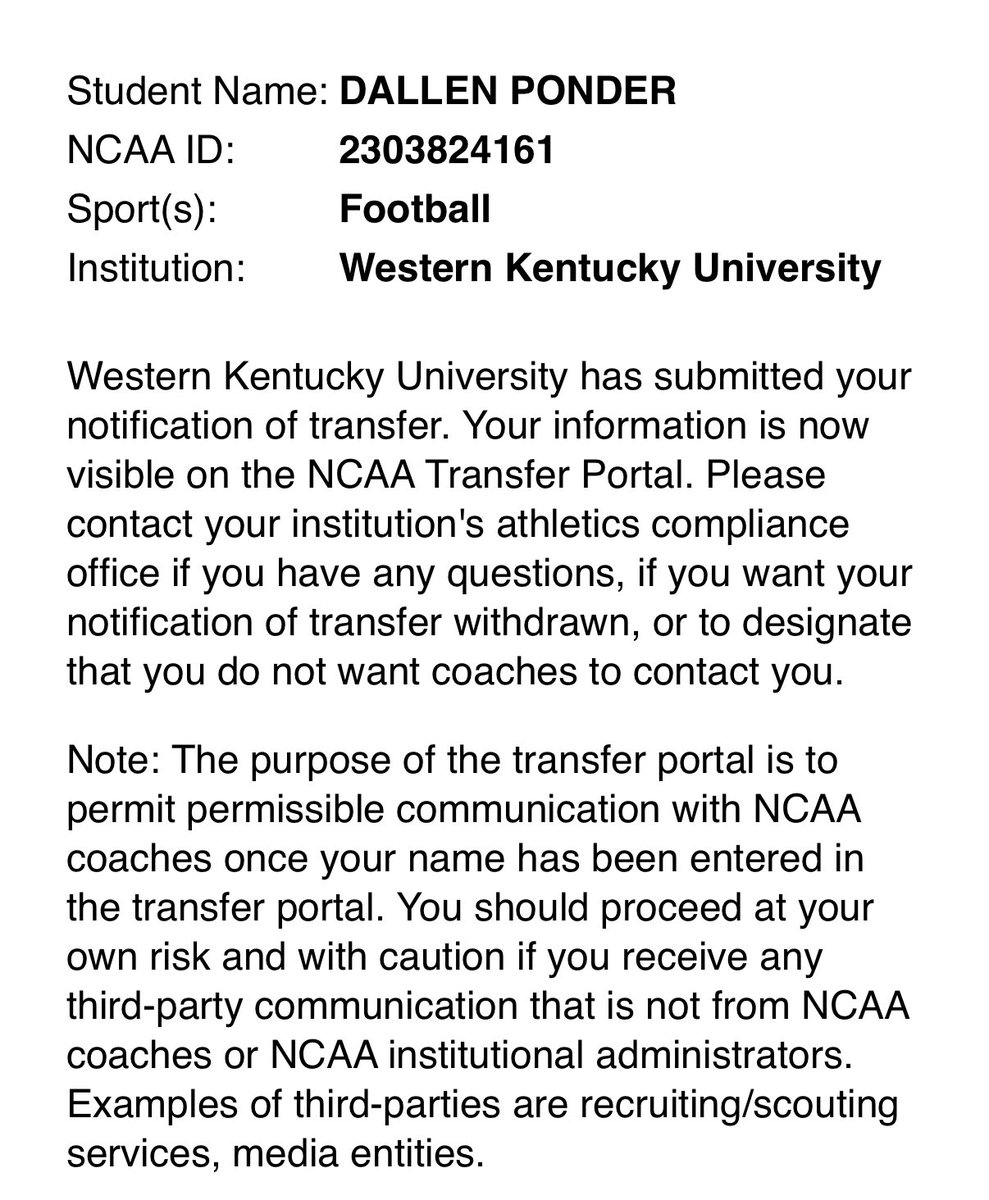DALLEN “Israel” PONDER🌟 (@dallenponder) on Twitter photo I am officially in the transfer portal🙏🏾 I am officially in the transfer portal🙏🏾