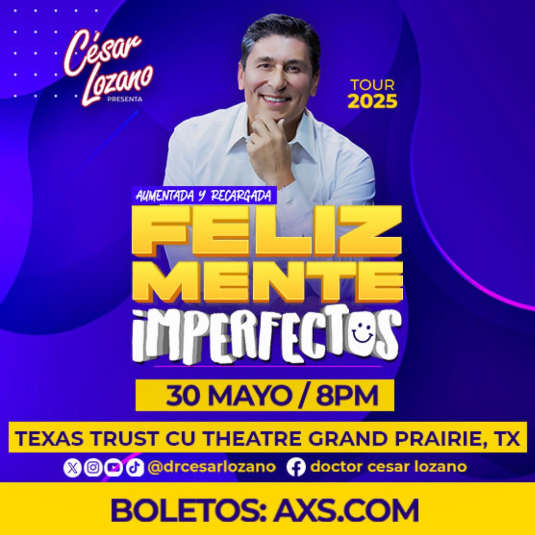 Texas Trust CU Theatre (@txtcutheatre) on Twitter photo JUST ANNOUNCED: <a href="/drcesarlozano/">Dr. César Lozano</a> is coming to GRAND PRAIRIE May 30! Don't miss the show at @txtcutheatre , tickets on sale NOW! JUST ANNOUNCED: <a href="/drcesarlozano/">Dr. César Lozano</a> is coming to GRAND PRAIRIE May 30! Don't miss the show at @txtcutheatre , tickets on sale NOW!