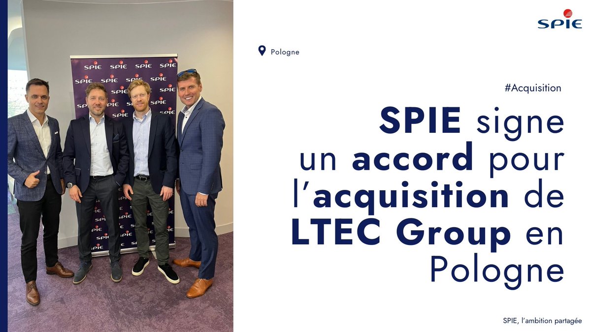 🤝 #SPIE annonce la signature d'un accord portant sur l’acquisition de LTEC Group en Pologne, un intégrateur de solutions d'automatisation et de gestion des bâtiments.

Plus d'informations dans le communiqué de presse ➡️ ow.ly/bGN650VBOmh
#Acquisition