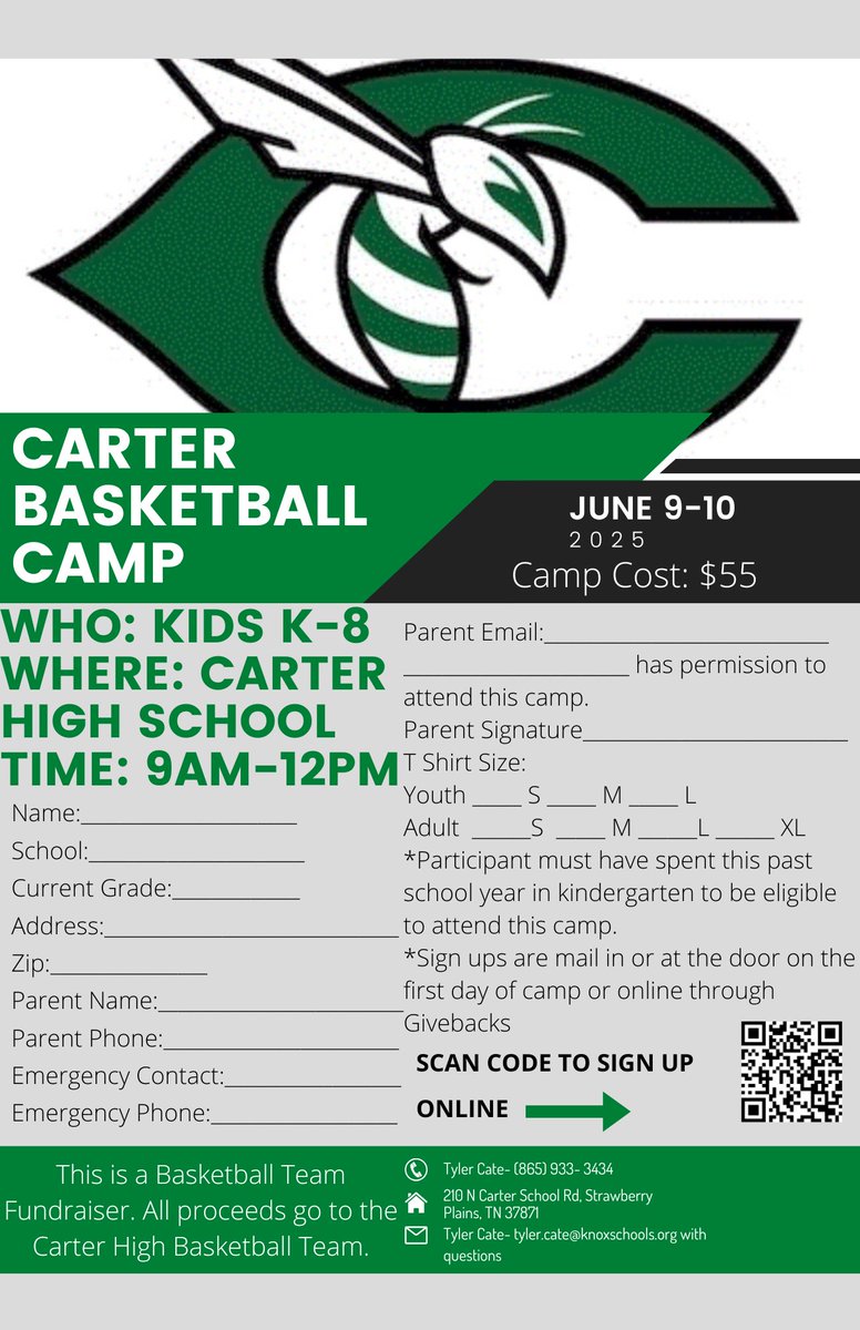 Below is a new flyer with the option to sign up online. We hope to see you at Camp June 9-10! #GoHornets