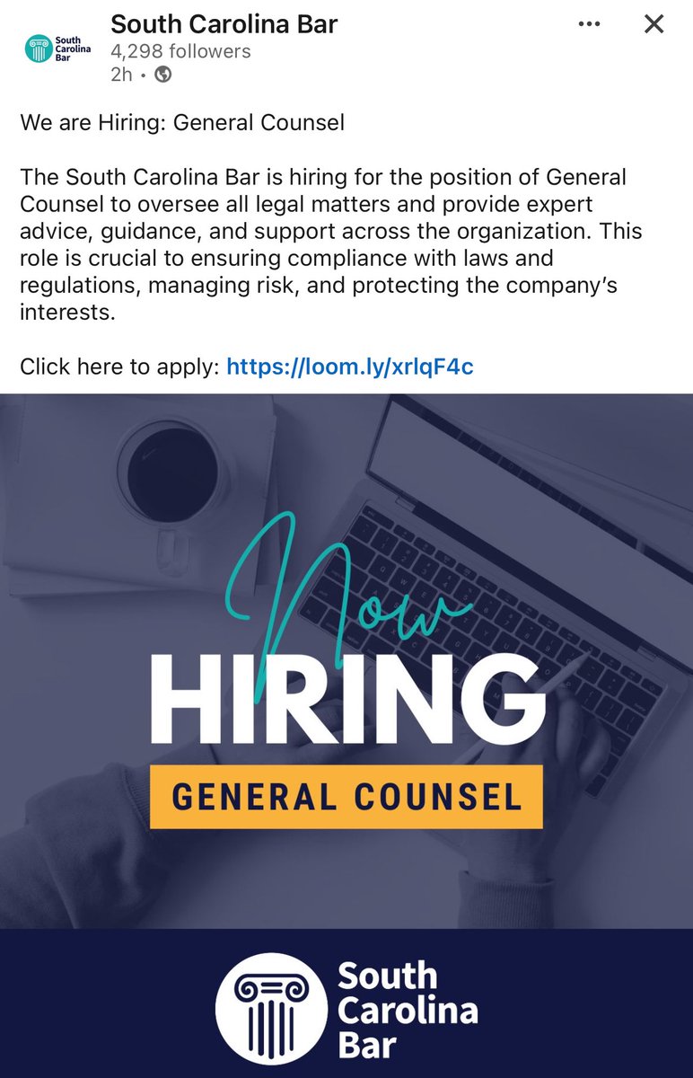 Prediction: The <a href="/SCBAR/">South Carolina Bar</a> is going to get approximately 12,000 applications for this position.