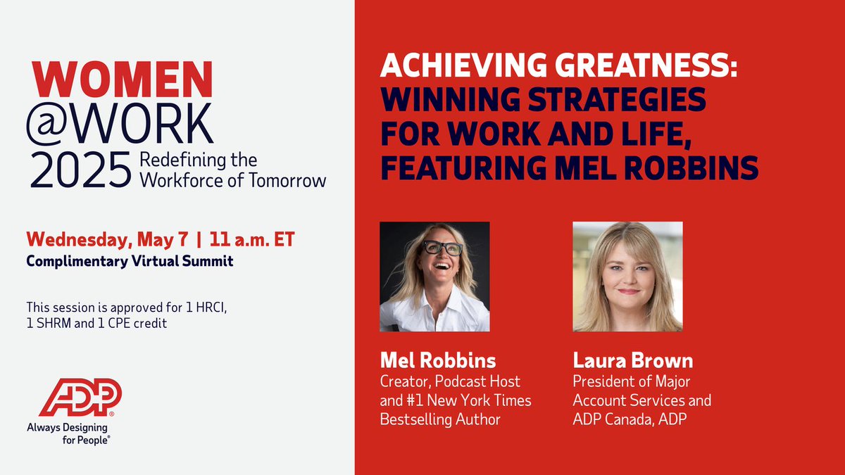 KerriJohnsonC's tweet photo. Join us for an exclusive interview with Mel Robbins and Laura Brown to explore mindset shifts, shared success and how The Let Them Theory applies to work and life. Register today!
https://t.co/jTmr9rsDub
#WomenAtWork2025 https://t.co/WTgK0f4acA