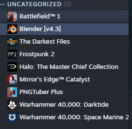brownmousstudio's tweet photo. Just realised my Blender has more hours logged in than all these other games I have installed combined

#gamedev #blender #indiedev #indie #games #steam https://t.co/rlCPooP4x2