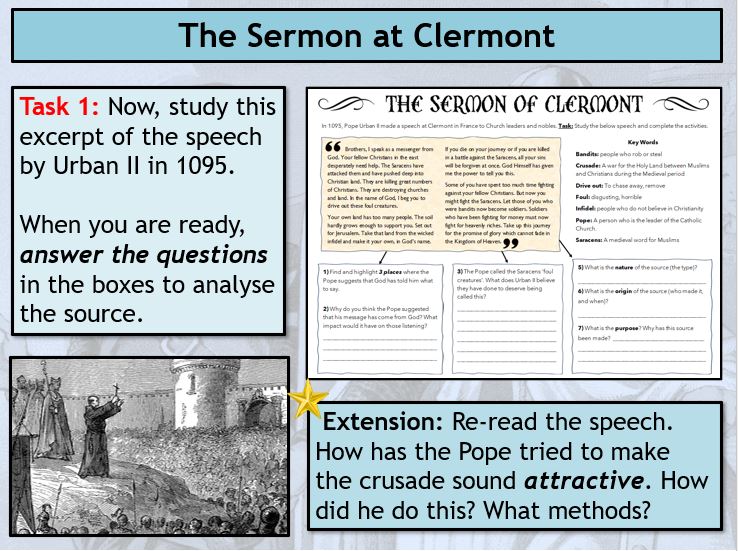 andyhassan1985's tweet photo. Another on the Crusades, this time looking at why people were eager to join. Students categorise perspectives to form a judgement about the main reason why people went. Here's the PDF  info sheet: https://t.co/34V6Qv8vIK &amp; editable lesson: https://t.co/hVy30eBQuz #historyteacher https://t.co/gLMw1ZkmTD