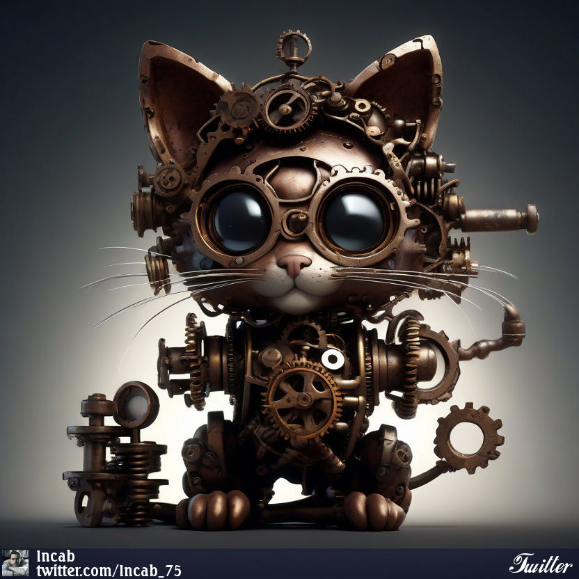 Incab_75's tweet photo. Artwork by Incab
#graphics #digitalart #AIArtwork #AIart #AIArtCommuity #stablediffusionart #fantasyart #fantasy #kitten #steampunk #cat https://t.co/5oTfNphm4l