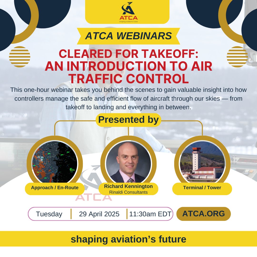 ATCA_now's tweet image. Ever wonder how thousands of aircraft safely crisscross the skies every day? Behind every flight is a team of professionals guiding aircraft through complex, ever-changing airspace — and it all starts with air traffic control.
Registration opens 4/21.