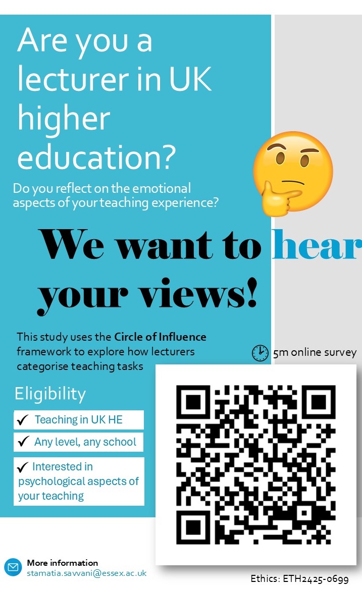 Natalia Rodríguez Vicente, PhD (@nataliatanalia) on Twitter photo 🎓 Are you a lecturer in #UKHigherEd? 💭 Do you reflect on the emotional side of teaching? This survey explores how lecturers categorise #teaching tasks using Covey's #CirclesOfInfluence framework. 👇essex.eu.qualtrics.com/jfe/form/SV_6Q… <a href="/tiasavani/">Stamatia Savvani</a> <a href="/c_gkonou/">Christina Gkonou</a>
#AcademicTwitter 🎓 Are you a lecturer in #UKHigherEd? 💭 Do you reflect on the emotional side of teaching? This survey explores how lecturers categorise #teaching tasks using Covey's #CirclesOfInfluence framework. 👇essex.eu.qualtrics.com/jfe/form/SV_6Q… <a href="/tiasavani/">Stamatia Savvani</a> <a href="/c_gkonou/">Christina Gkonou</a>
#AcademicTwitter