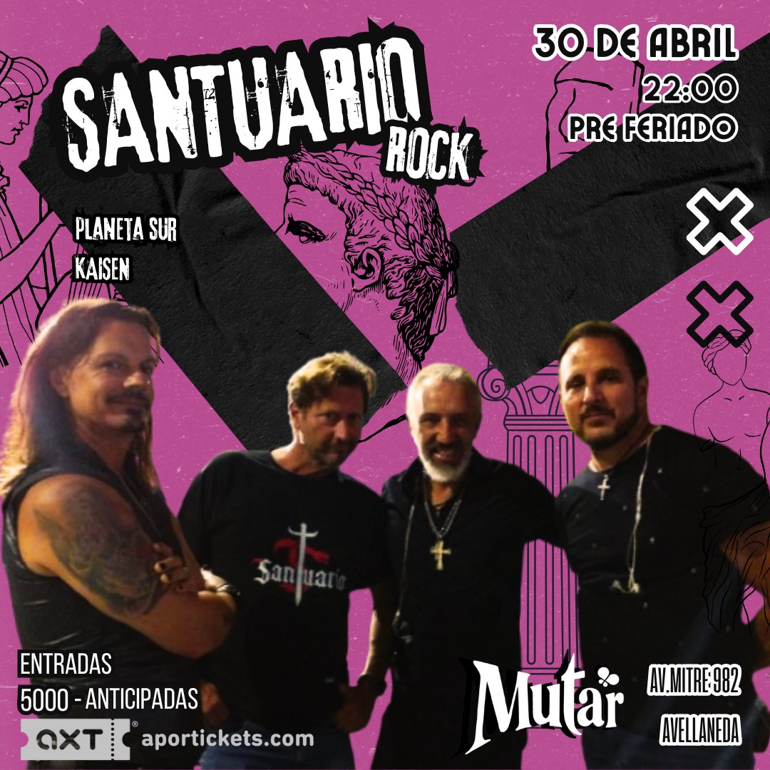 Algo se está moviendo en la oscuridad…
El 30 de abril, se abren las puertas de:

📍 Bar Mutar – Mitre 982, Avellaneda
🕙 Desde las 22:00 hs

Tres fuerzas se reúnen:
🌌 Planeta Sur
⚡ Kaisen
✝️ Santuario Rock
🎟️ Anticipadas: $5000 en aportickets.com