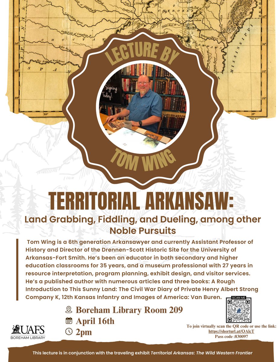 Join us today in the library to hear Tom Wing discuss the history of our great state! If you can't join us in person there is a QR code on the flyer for you to join us virtually.