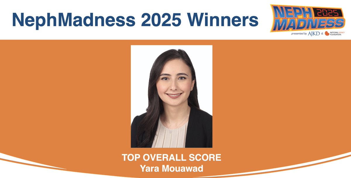 AJKD (@ajkdonline) on Twitter photo 🎉 Congrats to the #NephMadness 2025 Top Overall Score:
🏆 Yara Mouawad 🏆
She is a 2nd-year fellow at <a href="/UTKidney/">UTHealth Houston Kidney</a> and wrote the Champion region of 2025:
CAR-T for Autoimmune Diseases: bit.ly/NM25CART 🎉 Congrats to the #NephMadness 2025 Top Overall Score:
🏆 Yara Mouawad 🏆
She is a 2nd-year fellow at <a href="/UTKidney/">UTHealth Houston Kidney</a> and wrote the Champion region of 2025:
CAR-T for Autoimmune Diseases: bit.ly/NM25CART