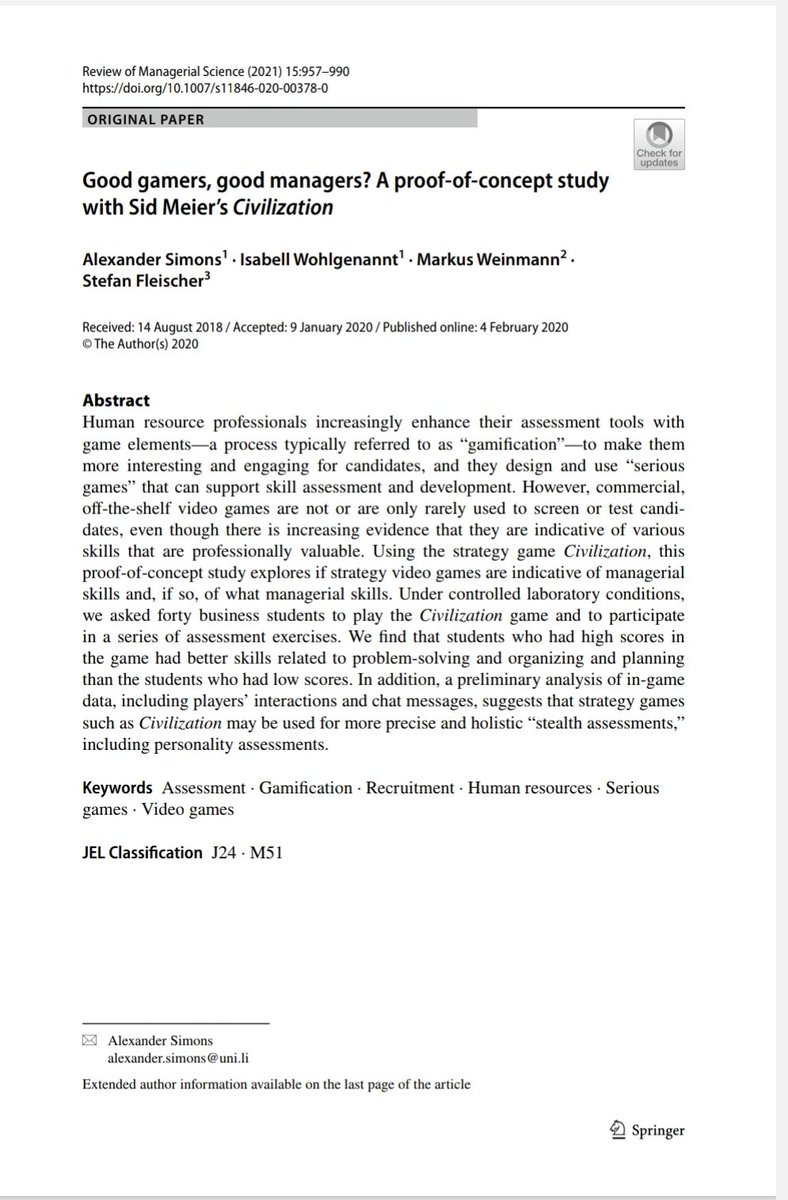 Bilgisayar oyunlarındaki başarıya bakarak, gerçek hayata dair birçok çıkarım yapabiliyoruz. 

1- Civilization V oyununda yüksek puan alan öğrenciler, düşük puan alan öğrencilere kıyasla daha iyi problem çözüyor ve organize etme/planlama becerileri daha iyi.
