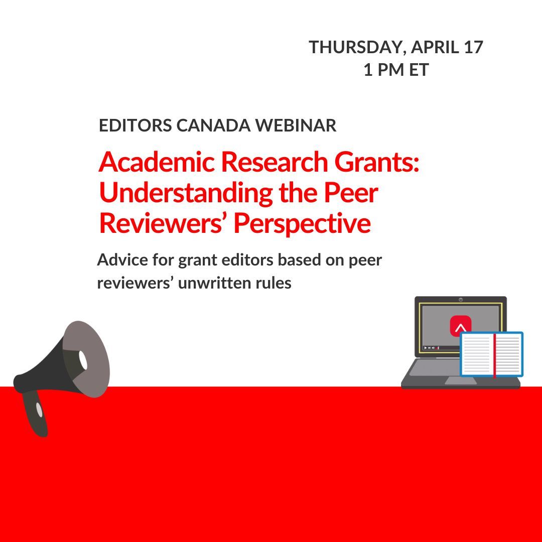 Do you edit academic research grants? Tomorrow's webinar with Letitia Henville offers insights for editors on reading and scoring grant applications, gained from interviews with over 150 former peer reviewers from various funding programs. Sign up now: webinars.editors.ca/upcoming_webin…
