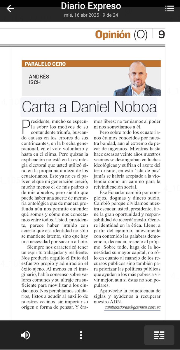 Presidente, usted iene una gran oportunidad. Genere identidad en la ética. Llene, a partir del ejemplo, de contenido las palabras democracia, decencia, respeto al prójimo. Y, sobre todo, convierta la honestidad en su mayor capital.

Expreso.ec