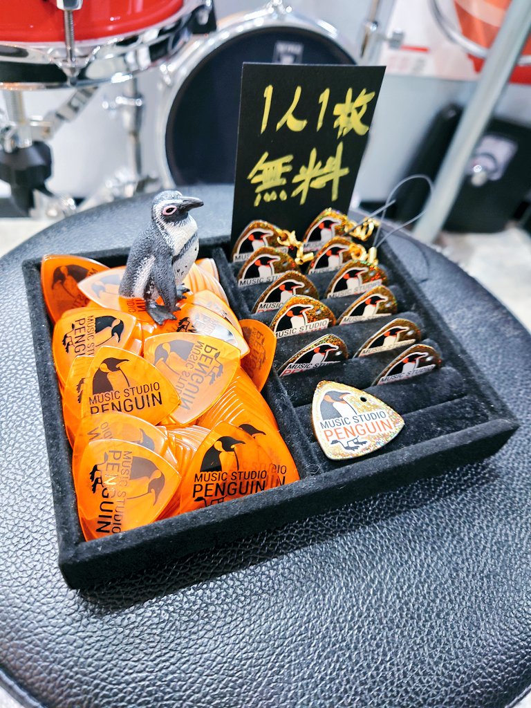 只今、ご来店につき1枚のピックを差し上げております🐧
万能なナイロン1mmとキーホルダー穴のあるセルロース1.2mmです。是非お持ち帰り下さい🐧