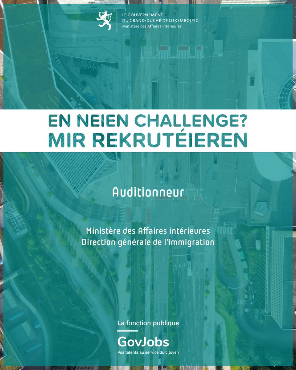 Den Inneministère rekrutéiert:

➡️All Informatioune ginn et op GovJobs:

▪️ Auditionneur

govjobs.public.lu/fr/postuler/po…