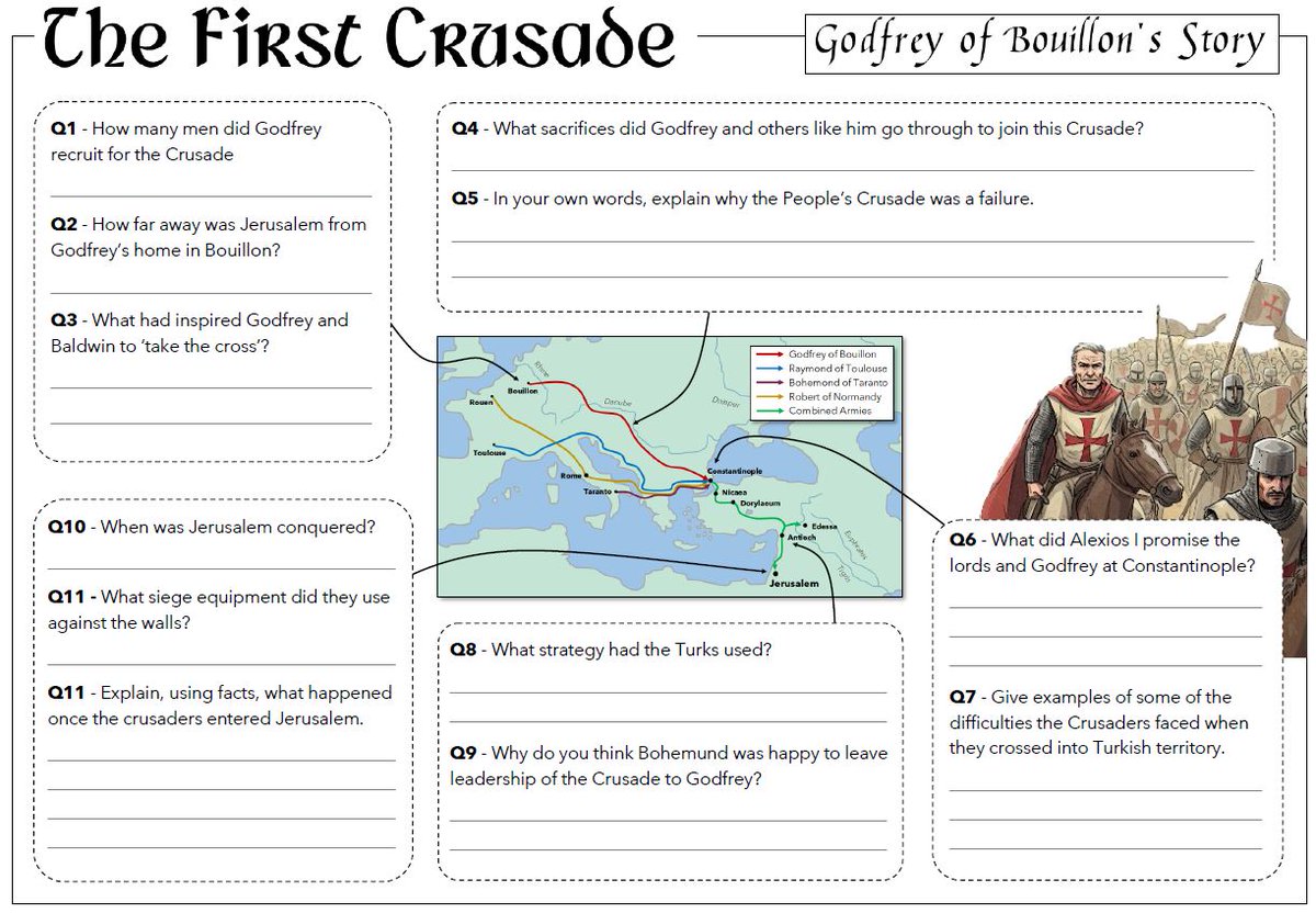 andyhassan1985's tweet photo. Teaching Crusades? I use storytelling to teach the events &amp; consequences of the First Crusade through Godfrey of Bouillon's eyes. Kids found this really interesting. Here's the PDF story: https://t.co/F9b6hvXVkq and the full lesson: https://t.co/ACJ12ehG9y #historyteacher https://t.co/k3NBm9GQsa