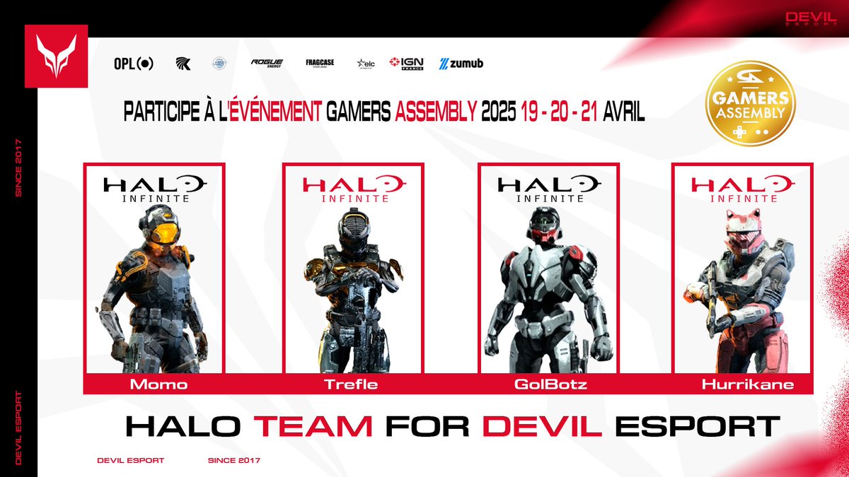 📢|𝗔𝗻𝗻𝗼𝗻𝗰𝗲

L'équipe 𝕯𝖊𝖛𝖎𝖑 𝕰𝖘𝖕𝖔𝖗𝖙 partira en LAN ce week-end <a href="/GamersAssembly/">Gamers Assembly</a> du 19 au 21 avril.

 Voici la composition de l'équipe👇
⮕<a href="/momonatortv/">Momo</a>
⮕<a href="/TheGolbArGe/">GolBoTz</a>
⮕<a href="/TReFLeX_AG/">AxelGD</a>
⮕<a href="/HurriYT/">Hurri</a>

Bonne chance à eux 🤝

🟥⬜️⬛️
#FORZADEVIL
