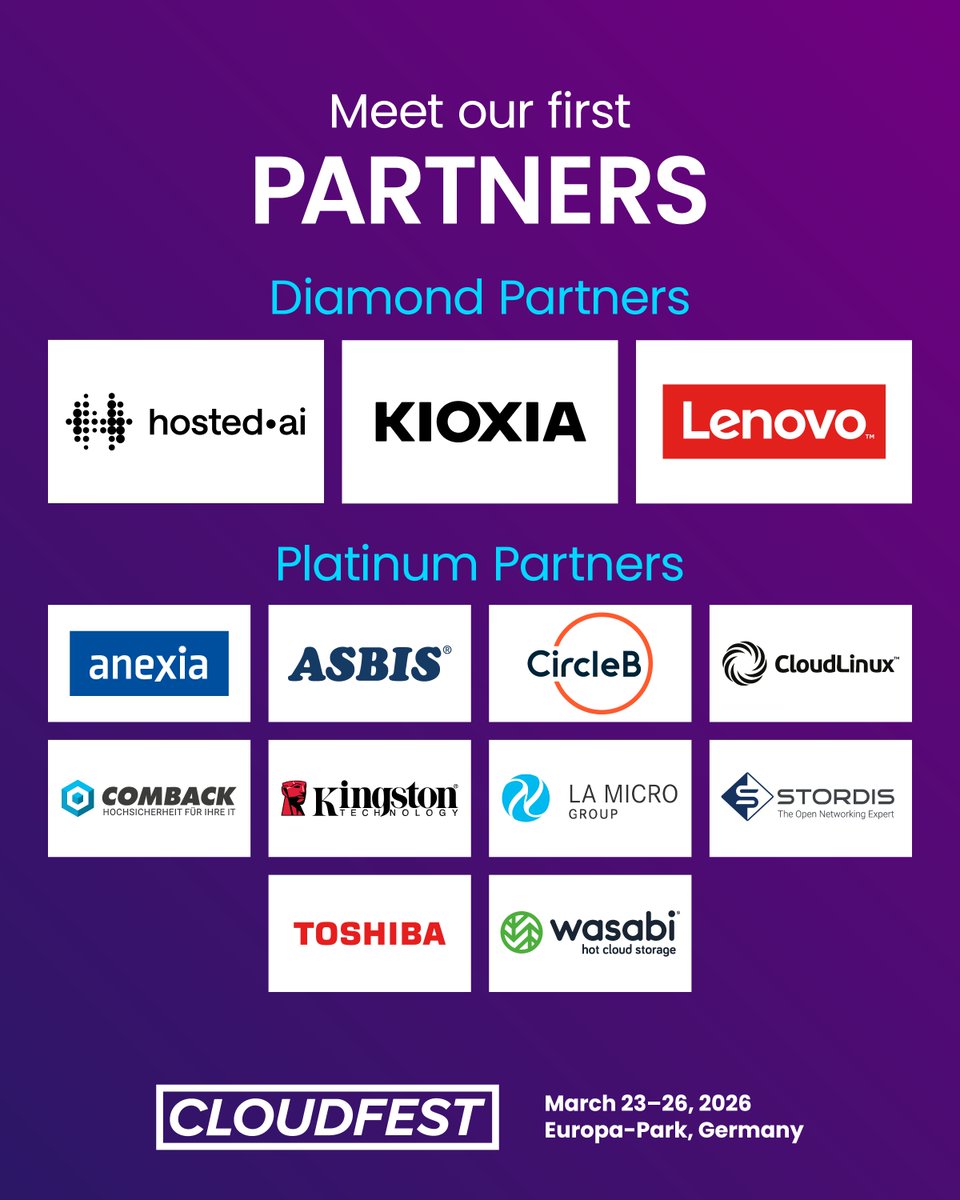 🚀 Meet our first Diamond &amp; Platinum Partners for #CloudFest 2026!

These forward-thinking companies didn’t even wait for this year’s CloudFest to end—they locked in their spots early to shape the next edition of the world’s #1 internet infrastructure festival.