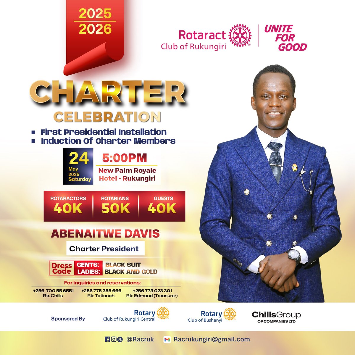 We are thrilled to announce that our charter night celebration will be on 24 May 2025. At New Palm Royale Hotel Rukungiri.