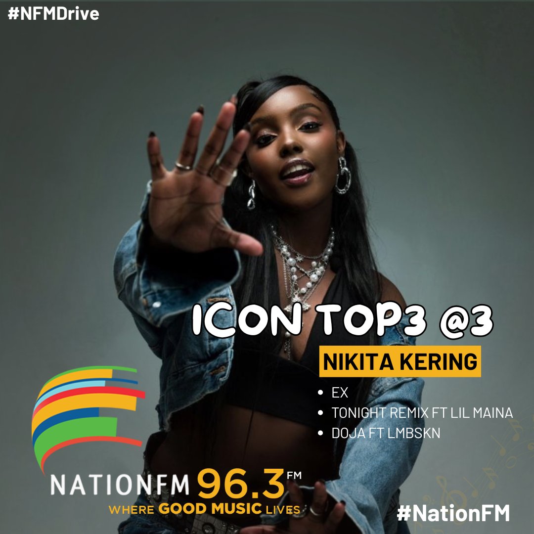 NationFmKE's tweet photo. Today on the Icon Top 3 @ 3 we have @Nikita_Kering
She’s young, gifted, and owns the stage with every note. Nikita Kering is a true QUEEN of Kenyan R&B & soul.
We feature
1️⃣ EX
2️⃣ TONIGHT (Remix) ft Lil Maina
3️⃣ DOJA FT LMBSKN
#NationFM #AfroWednesday #NFMDrive #Top3At3 https://t.co/bpaCSbp8yz
