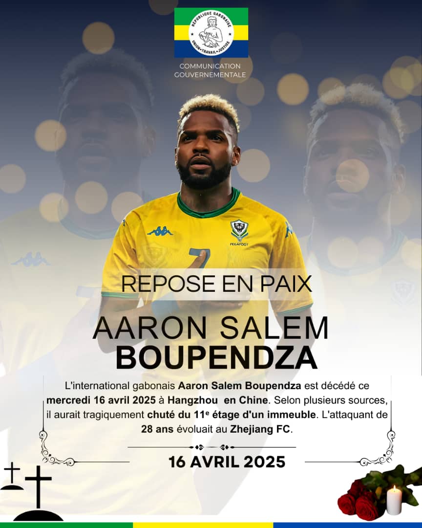 Comgouv_GA's tweet photo. Le https://t.co/9sdkOuPbQA adresse ses sincères condoléances à la famille du regretté international 🇬🇦 Aaron Boupendza, ainsi qu'à la communauté du football 🇬🇦. 
En cette douloureuse épreuve, la Nation s’incline avec respect devant la mémoire d’un athlète d’exception. https://t.co/JHdgZYKKFM