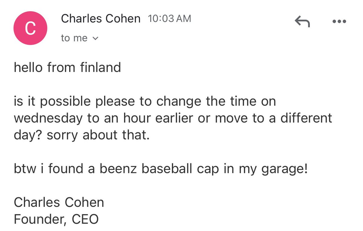 Charles found the legendary Beenz cap from 1999.

Will he wear it on the stream?

We are moving from 2PM EST to 1PM 🕐 EST today mark your calendars. 📆 🫘 🚀 

x.com/i/spaces/1gqxv…