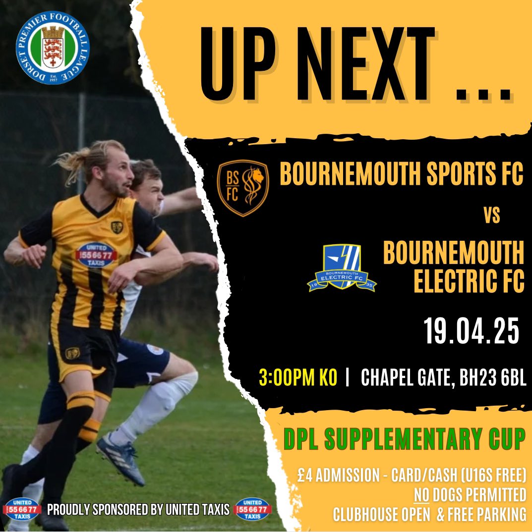 Bournemouth Sports FC (@bmouthsportsfc) on Twitter photo Weβre taking on <a href="/bmouth1electric/">Bournemouth Electric FC</a> this Saturday in the DPL Supplementary Cup!
Why not come on down, back the boys, and celebrate with us as the DPL Winners Cup will be presented to us by the league after the match! πππ€β½οΈππ»π»
<a href="/DPL_official/">Dorset Premier Football League</a> <a href="/swsportsnews/">South West Sports News</a>
<a href="/UnitedTaxis/">United Taxis</a> Weβre taking on <a href="/bmouth1electric/">Bournemouth Electric FC</a> this Saturday in the DPL Supplementary Cup!
Why not come on down, back the boys, and celebrate with us as the DPL Winners Cup will be presented to us by the league after the match! πππ€β½οΈππ»π»
<a href="/DPL_official/">Dorset Premier Football League</a> <a href="/swsportsnews/">South West Sports News</a>
<a href="/UnitedTaxis/">United Taxis</a>