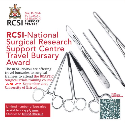RCSI National Surgical Research Support Centre (@rcsi_nsrsc) on Twitter photo Learn to design and conduct RCTs in surgery that answer research questions of relevance.
Open to surgical trainees of all levels and specialties.
The NSRSC are offering a limited number of travel bursaries to attend. Apply at: nsrsc@rcsi.ie Learn to design and conduct RCTs in surgery that answer research questions of relevance.
Open to surgical trainees of all levels and specialties.
The NSRSC are offering a limited number of travel bursaries to attend. Apply at: nsrsc@rcsi.ie