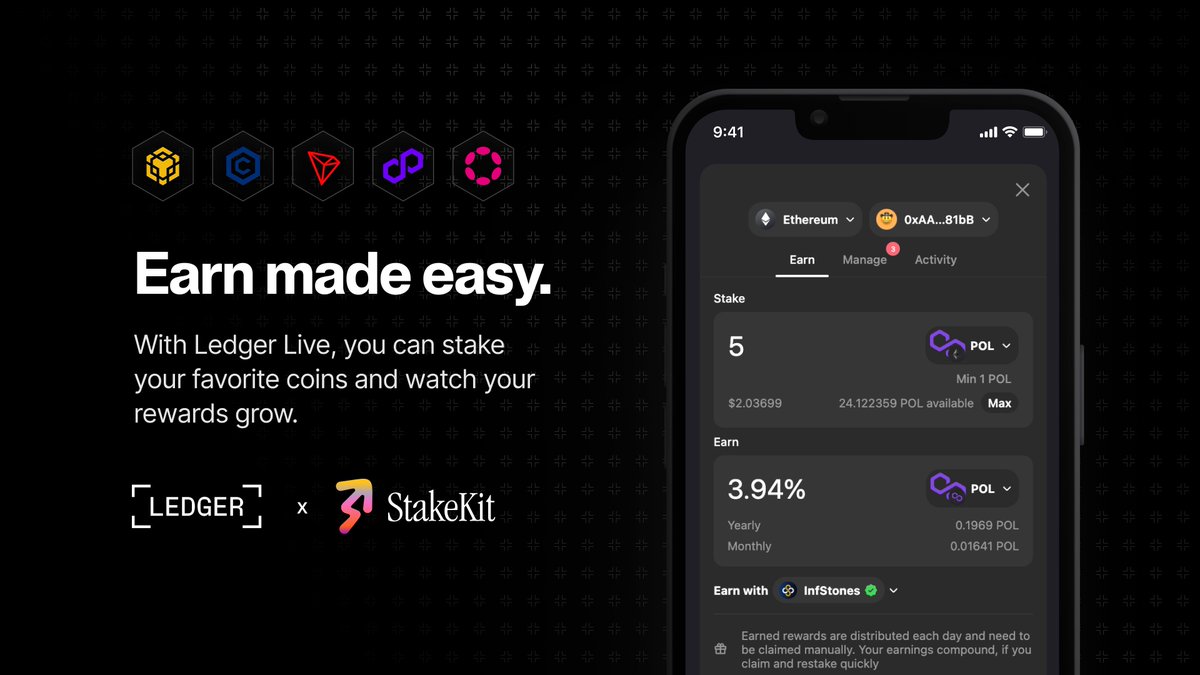 🚨 Official Integration Alert:

StakeKit x Ledger is now live.

Together, we’re redefining how crypto holders earn rewards securely — right via Ledger Live. 🧵👇