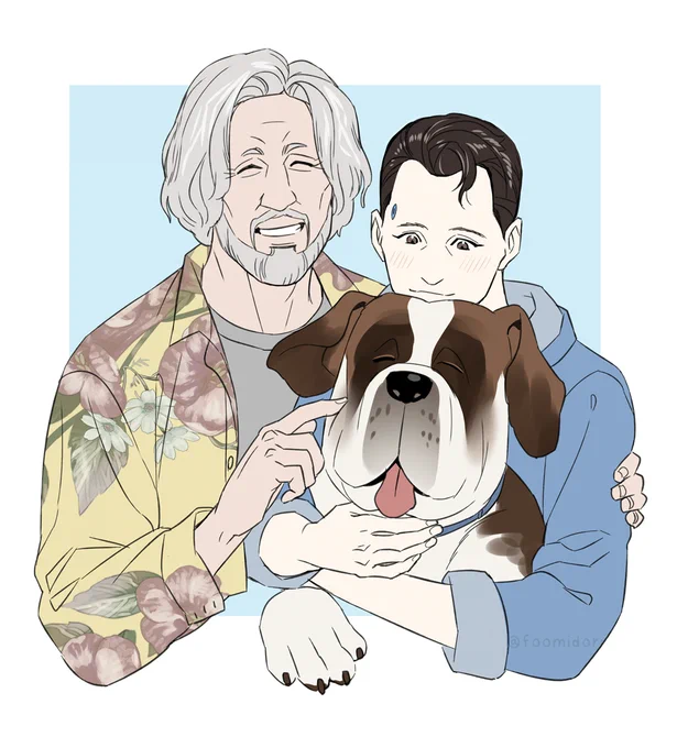 俺銀髪と僕黒髪と老犬が尊いDBH &amp; YOI fanart 