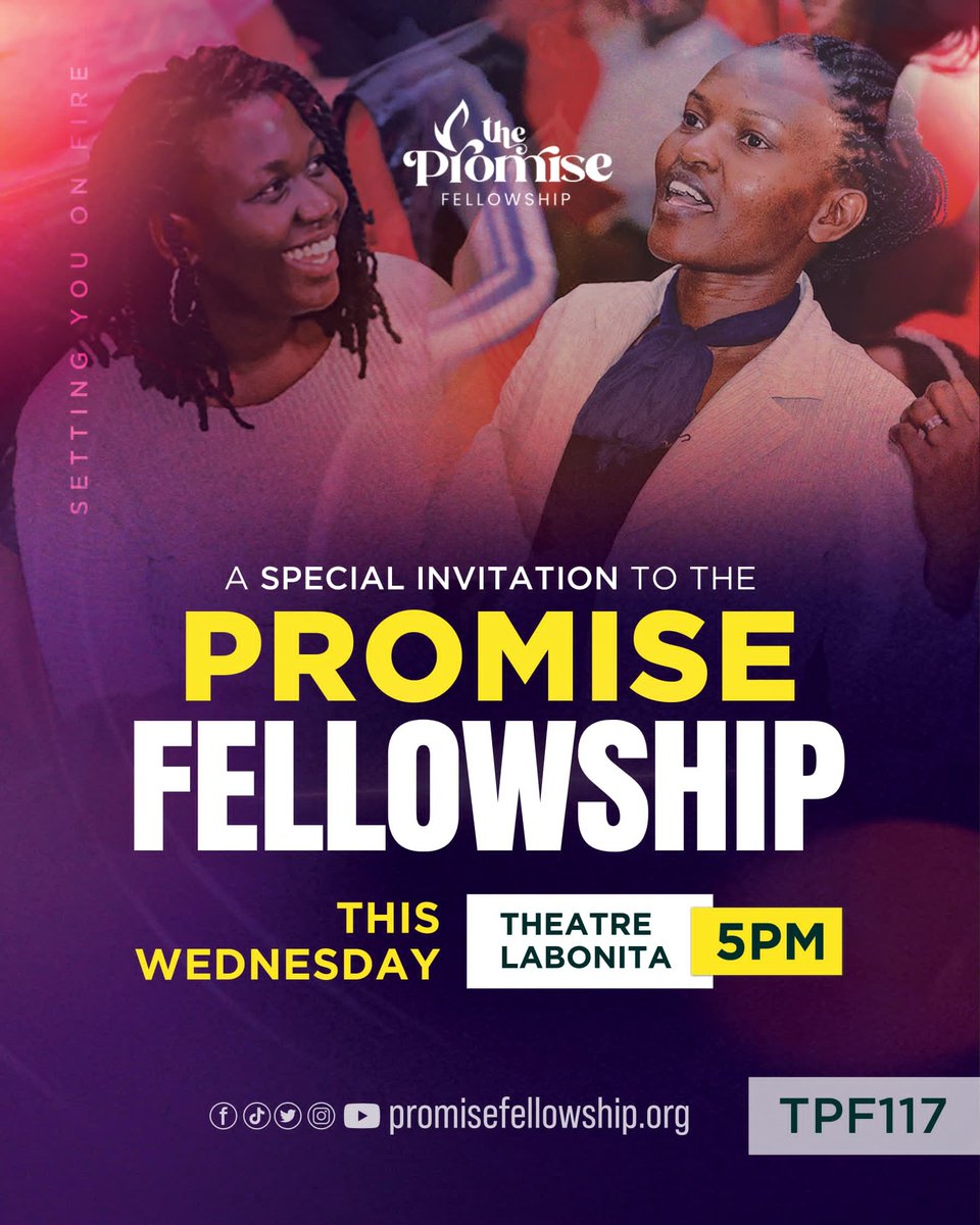 promisetvUG's tweet photo. Itโs Wednesdayโฆ and @thePromise_F Got You Covered!
5 PM today at Theatre LaBonita, step into another powerful encounter with the Holy Spirit.
Your midweek refresh is here. Donโt miss it.
#ThePromiseFellowship #SettingYouOnFire #PromiseTvUg https://t.co/evjid2U36l