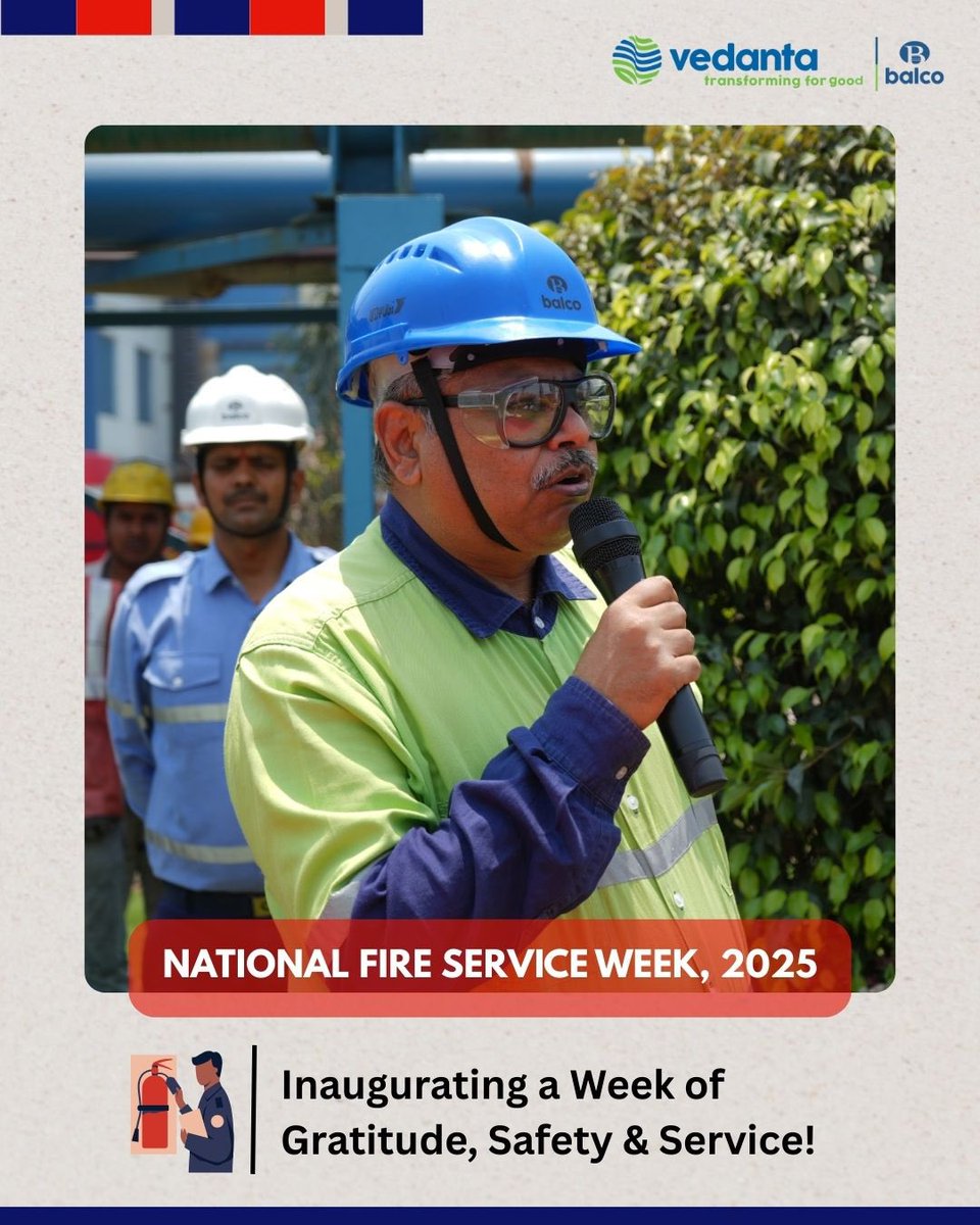 Balco_India's tweet photo. #BALCO inaugurated #NationalFireServiceWeek with fervour as Mr. Rajesh Kumar, CEO & Director, BALCO hoisted the ceremonial flag with a #safety pledge.
Committed to creating a culture of #ZeroHarm, the week begins with #unity, #zeal, and renewed resolve.
#Vedanta https://t.co/7NtXgcHlH9