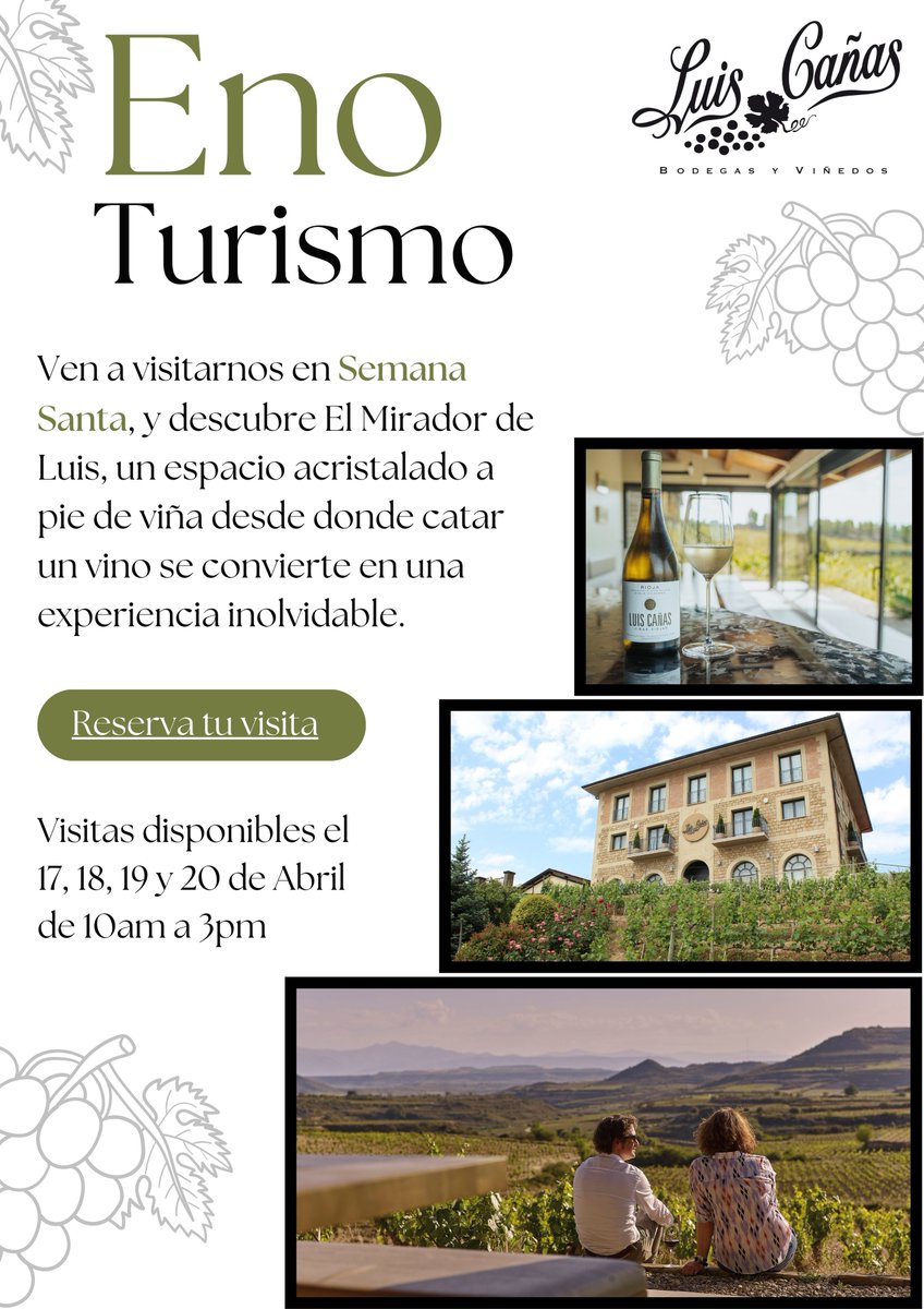 ¿Qué tal #winelover? 
Si estás a punto de hacer las maletas para descubrir la magia de #RiojaAlavesa, VEN, en bodega ya tenemos todo preparado para descorchar #MomentosCañeros en torno al #vino y al viñedo.

Más visitas.luiscanas.com/enoexperiencia…

#enoturismo #winetravel #semanasanta25