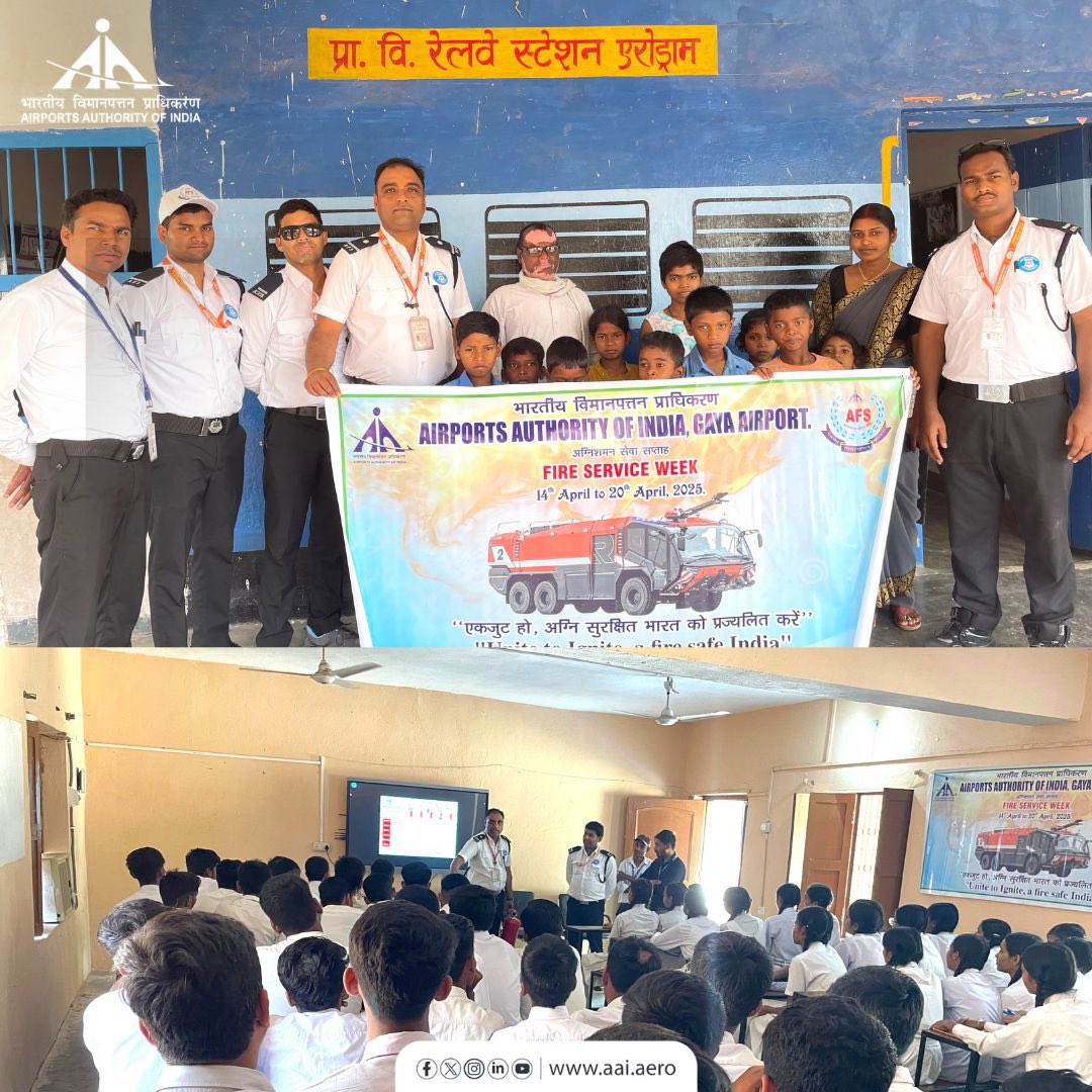 AAI_Official's tweet photo. #AAI’s Gaya Airport @aaigayaairport is observing #FireServiceWeek2025 from April 14 to 20, reaffirming our unwavering commitment to safety and community engagement. As part of this initiative, our dedicated Fire Service team conducted interactive fire safety awareness sessions at Aerodrome Primary School and Modern Academy.
Through engaging demonstrations and hands-on guidance, students learned the essentials of fire prevention, evacuation procedures, and emergency response, empowering young minds with the knowledge to build a safer tomorrow.
#GayaAirport #CommunityAwareness