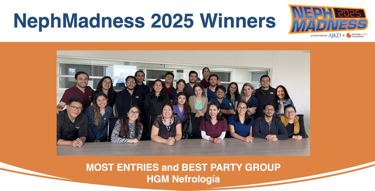 AJKD (@ajkdonline) on Twitter photo 🎉Congrats to the #NephMadness 2025 Best Party and Most Entries Group:
🏆<a href="/hgm_nefrologia/">NefrologíaHGM</a> 🏆
"This activity unites us as fellows, and we will continue to participate every year. We love seeing what other teams come up with, and the creativity from everyone truly shines.” 🎉Congrats to the #NephMadness 2025 Best Party and Most Entries Group:
🏆<a href="/hgm_nefrologia/">NefrologíaHGM</a> 🏆
"This activity unites us as fellows, and we will continue to participate every year. We love seeing what other teams come up with, and the creativity from everyone truly shines.”