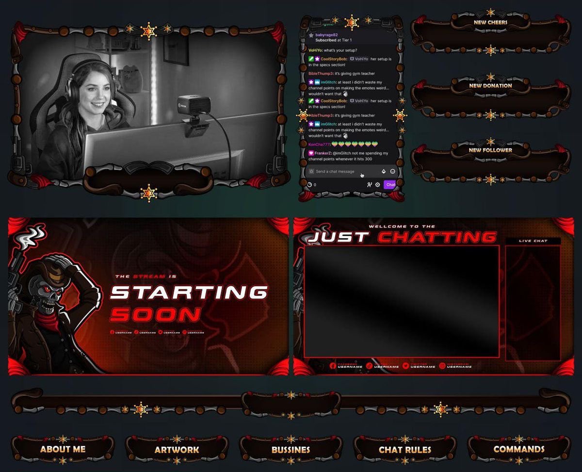 Skull Cowboy Animated Overlay Package✨
Elevate your stream’s aesthetic with the Skull Cowboy Animated Overlay Package, a bold and dynamic design tailored for content creators who want to make a powerful first impression.
#overlay #graphicdesigner
