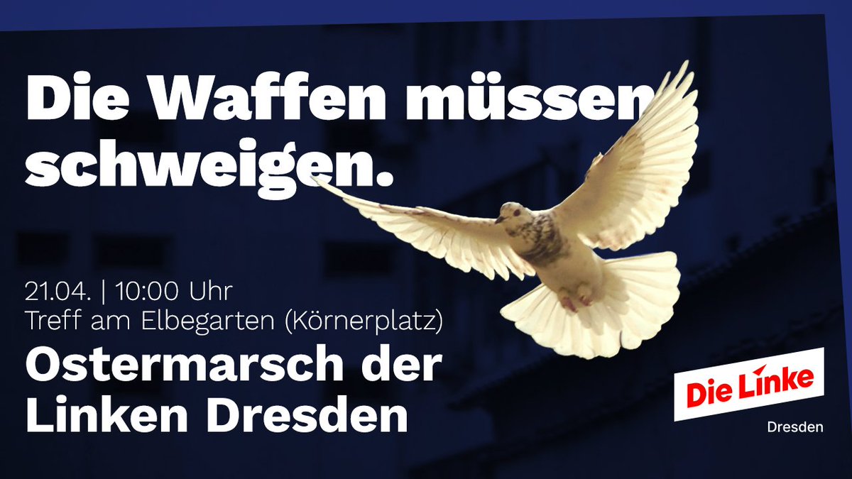 Wir sagen Nein zu Krieg, Nein zu Aufrüstung und Nein zu Waffenexporten. Wir stellen uns gegen jeden Aggressor, gegen jede Form militärischer Eskalation und gegen jede Politik, die auf Aufrüstung und Gewalt setzt.  Kommt zum Ostermarsch der Linken DD.
dielinke-dresden.de/2025/04/osterm…