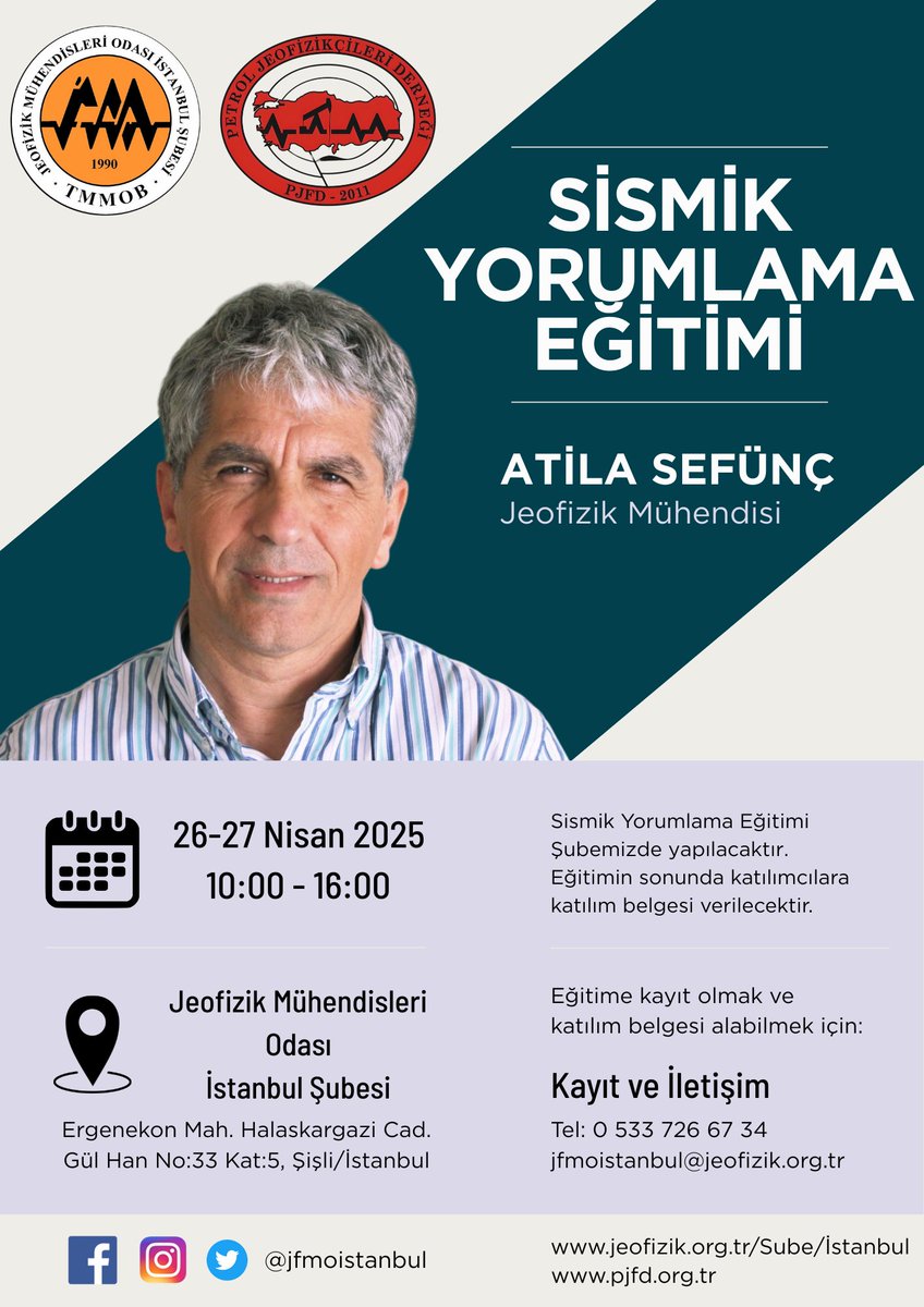 SİSMİK YORUMLAMA EĞİTİMİ

26–27 Nisan 2025 tarihlerinde Jeofizik Mühendisleri Odası İstanbul Şubesi ve Petrol Jeofizikçileri Derneği’nin ortak düzenlediği ‘’Sismik Yorumlama Eğitimi’’ verilecektir. 
++