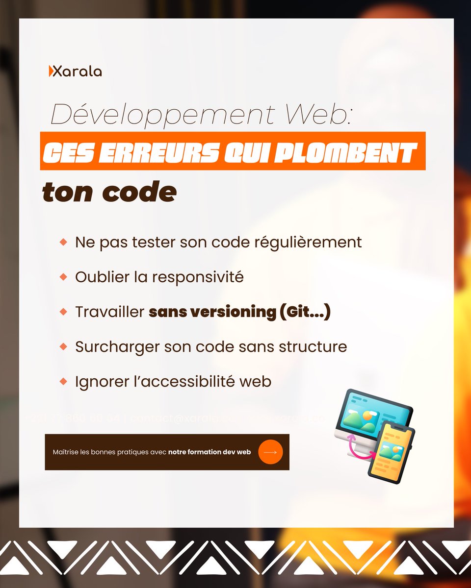 xaralatech's tweet image. Ton code mérite mieux que ça.
Voici 5 erreurs qui plombent trop de projets web :
❌ Pas de test
❌ Pas de responsive
❌ Pas de Git
❌ Code en vrac
❌ Accessibilité oubliée
Maîtrise les bases comme un·e pro avec
xarala.co
#DevWeb #CodeClean #FormationWeb #Xarala