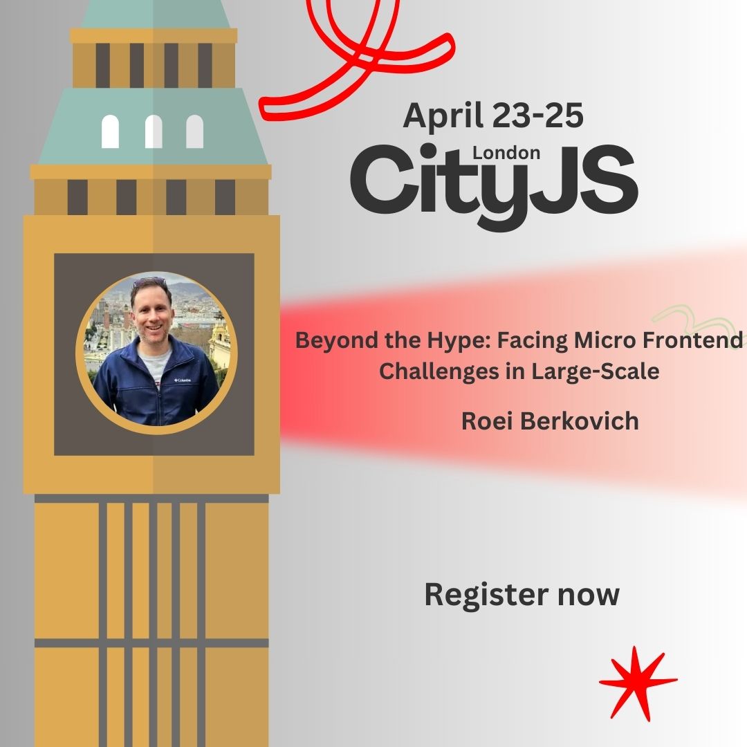Roei Berkovich (@berkovichroei) on Twitter photo ๐ Next week, Iโm heading to <a href="/cityjsconf/">CityJS Conferences</a> London to talk about facing micro frontend challenges at scale.
If youโre around, would love to connect! ๐ Next week, Iโm heading to <a href="/cityjsconf/">CityJS Conferences</a> London to talk about facing micro frontend challenges at scale.
If youโre around, would love to connect!