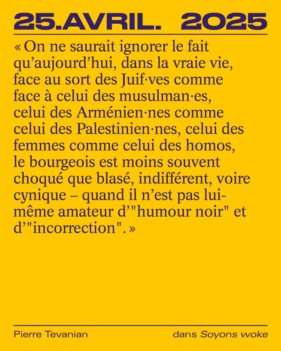 ✨ Dispo le 25 avril : Soyons Woke • Plaidoyer pour les bons sentiments de Pierre Tevanian ! 

🔗 editionsdivergences.com/livre/soyons-w…