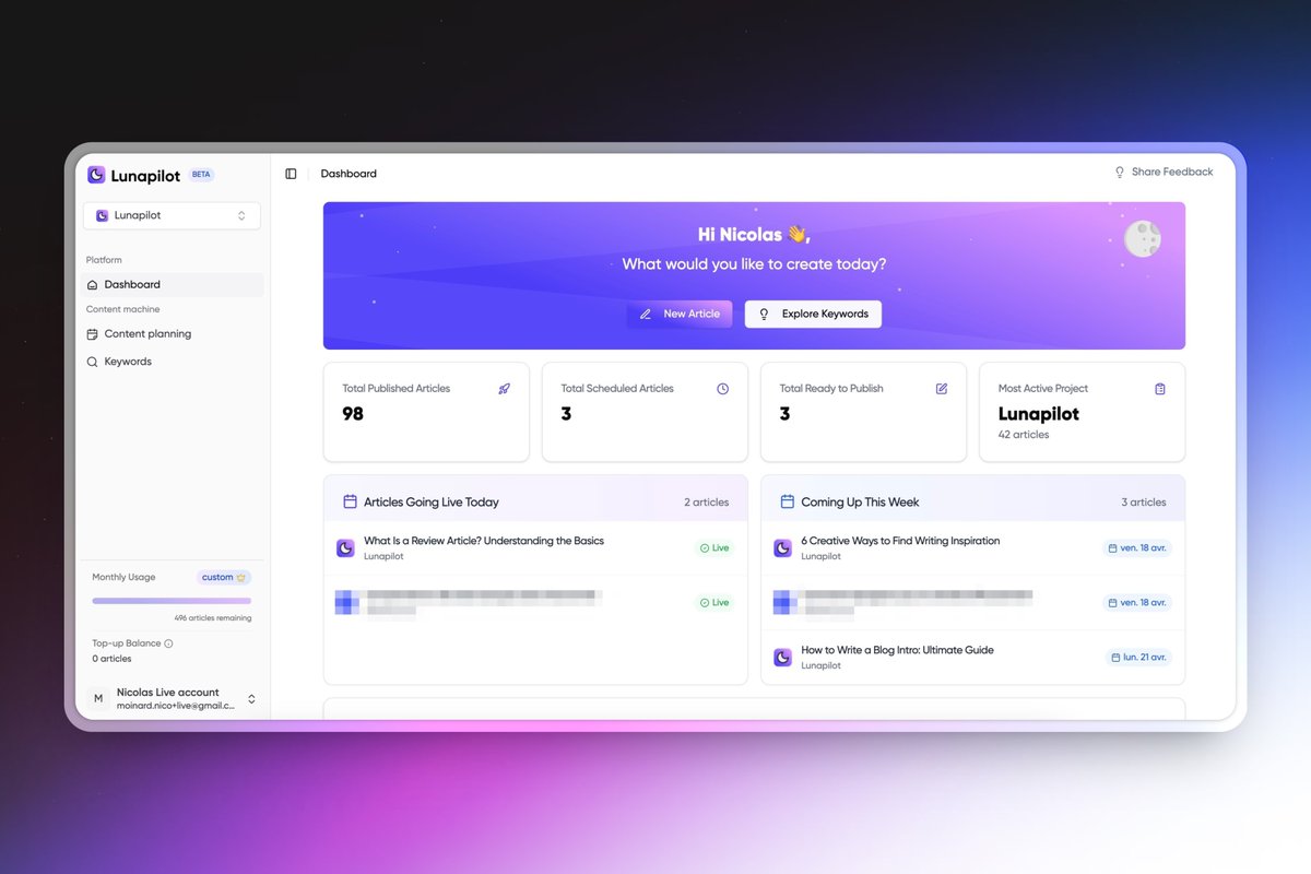 I'm always amazed about how powerful cursor (and claude 3.7) can be, EVEN at designing stuff. 

Once you give it the right brand color and the right lib (<a href="/shadcn/">shadcn</a> 🫶) it can truly do magic!

Love the sleek interface for lunapilot.com cursor built. 

How did I prompt it?